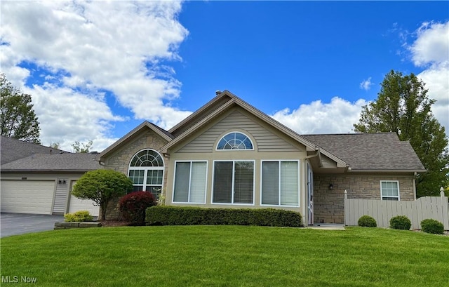 1932 S Lincoln Ave Unit 2, Salem, OH 44460 - single story home featuring stone siding, a garage, asphalt driveway, and a shingled roof