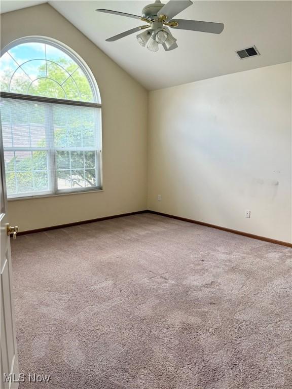 1932 S Lincoln Ave Unit 2, Salem, OH 44460 - carpeted spare room featuring plenty of natural light, vaulted ceiling, a ceiling fan, and baseboards