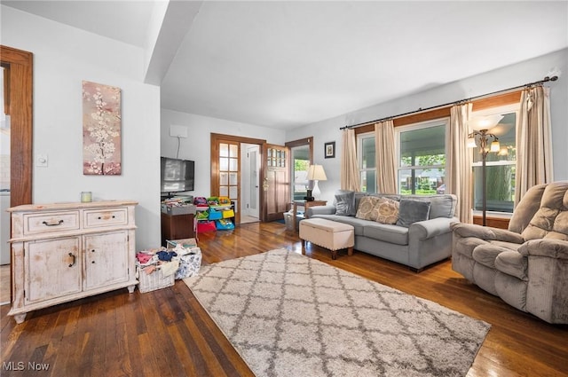 living area with dark wood-type flooring