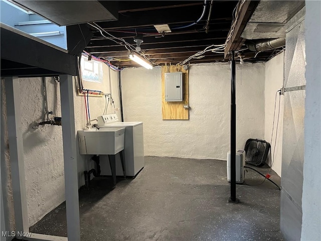 3039 W St, Weirton, WV 26062 - basement featuring washer / dryer, electric panel, and a textured wall