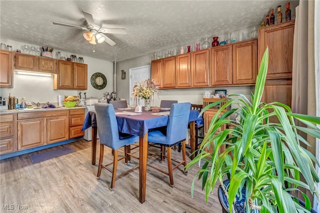 2212 Randall St, Lorain, OH 44052 - dining area featuring ceiling fan, a textured ceiling, and light wood finished floors