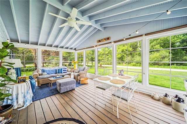 7214 Ridge Ave, Conneaut, OH 44030 - sunroom with an outdoor hangout area, ceiling fan, and healthy amount of natural light