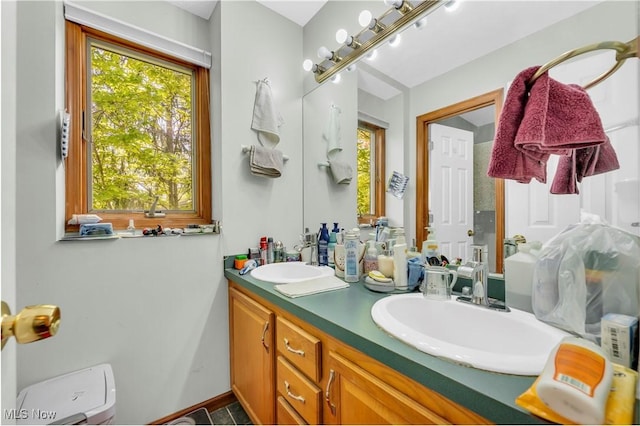 2736 Green Rd, Shaker Heights, OH 44122 - full bath featuring plenty of natural light, double vanity, and baseboards