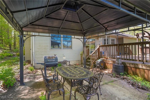 3277 Plainview Rd, Ravenna, OH 44266 - view of patio / terrace featuring a wooden deck, a gazebo, outdoor dining area, and area for grilling