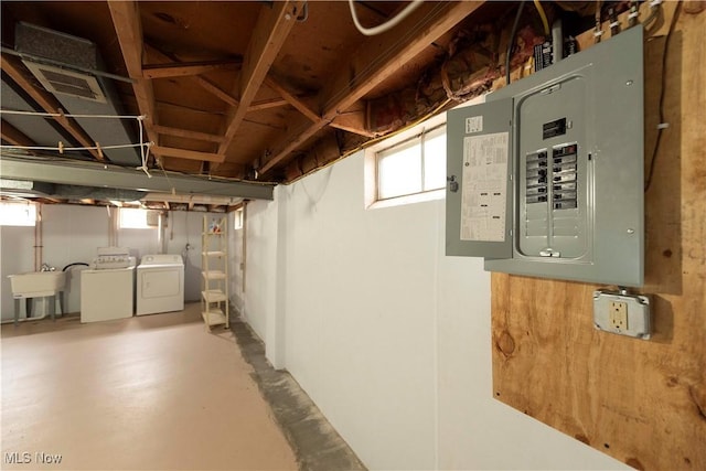 338 Applegrove St NE, North Canton, OH 44720 - basement featuring electric panel, separate washer and dryer, and a sink