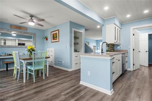 2668 Canvasback Cir, Akron, OH 44319 - kitchen with white cabinets, a sink, a ceiling fan, dark wood finished floors, and recessed lighting