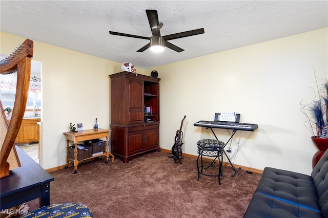 104 Joshua Dr, Rittman, OH 44270 - living area featuring carpet flooring, baseboards, a ceiling fan, and a textured ceiling