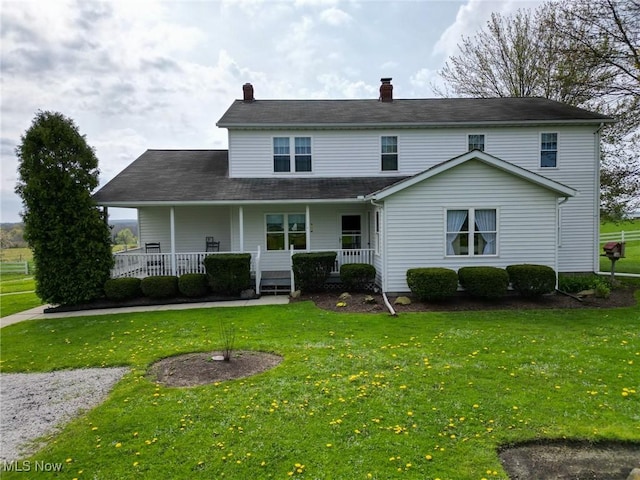 16321 Burton Windsor Rd, Middlefield, OH 44062 - rear view of property featuring a porch, a yard, and a chimney