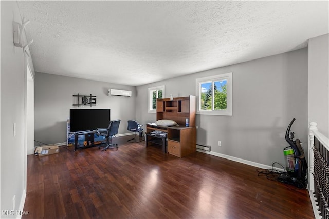 9113 Dean Rd, Vermilion, OH 44089 - home office featuring wood finished floors, a wall mounted AC, a textured ceiling, and a baseboard heating unit