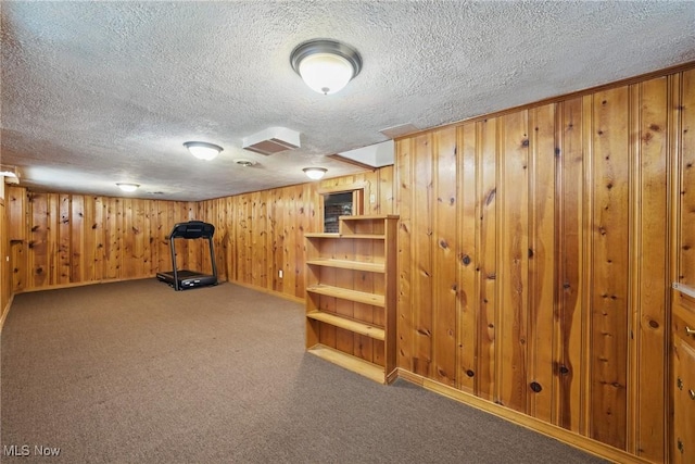 21031 Ball Ave, Euclid, OH 44123 - finished basement with a textured ceiling, wooden walls, carpet, and baseboards