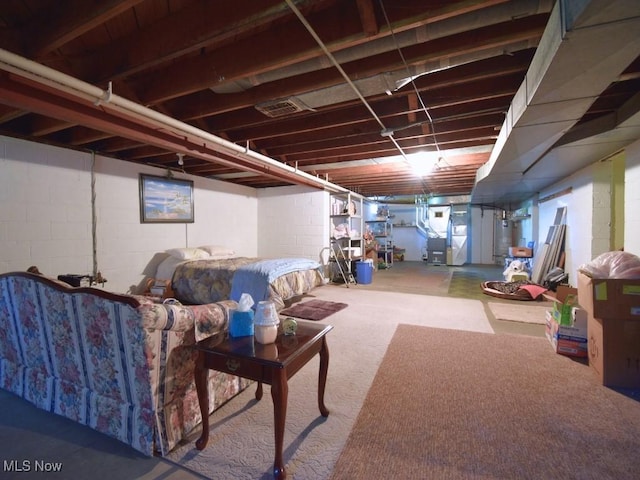4628 Monticello Blvd, South Euclid, OH 44143 - unfinished below grade area with heating unit and carpet flooring