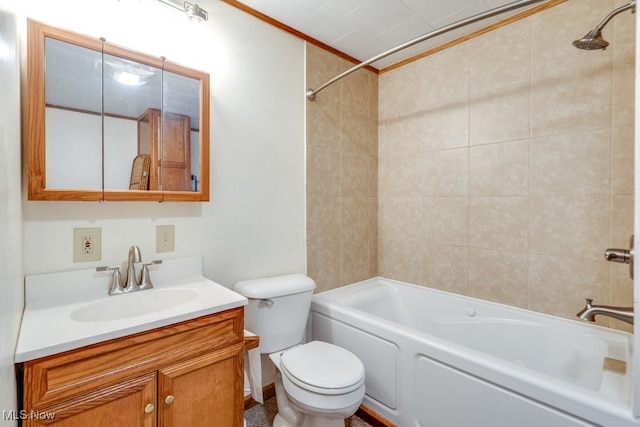 10311 Myers Rd, Kensington, OH 44427 - bathroom featuring toilet, vanity, crown molding, and shower / tub combination