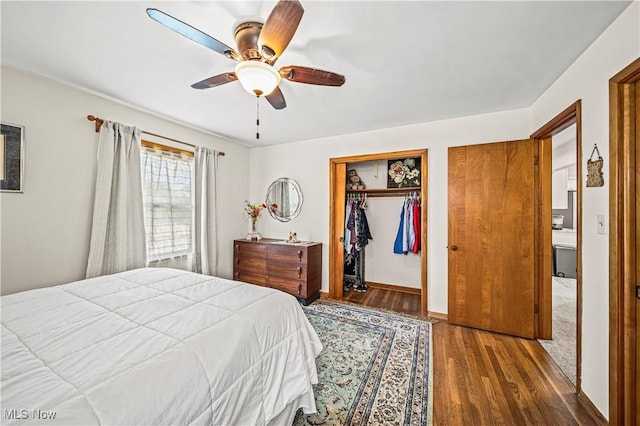 131 E 206th St, Euclid, OH 44123 - bedroom with wood finished floors, ceiling fan, baseboards, and a closet