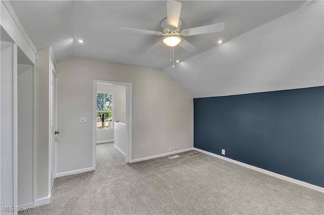 432 W Friendship St, Medina, OH 44256 - bonus room featuring a ceiling fan, vaulted ceiling, carpet floors, baseboards, and recessed lighting