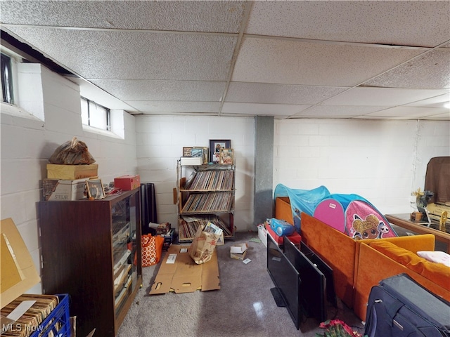 3882 Wallingford Rd, South Euclid, OH 44121 - basement with concrete block wall and a drop ceiling