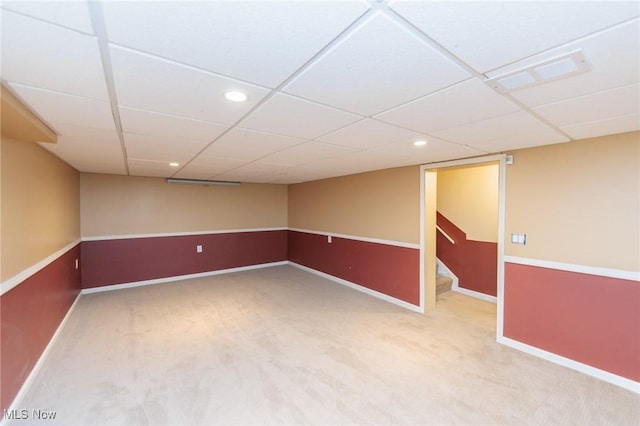 14245 Cedar Rd, South Euclid, OH 44121 - finished basement featuring baseboards, recessed lighting, stairway, carpet, and a drop ceiling