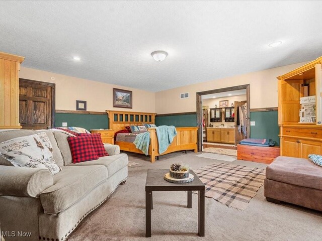10664 W Little Kanawha Hwy, Mount Zion, WV 26151 - living room featuring carpet, wainscoting, and recessed lighting