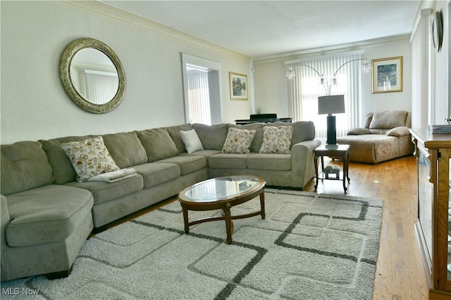 2816 E Market St, Warren, OH 44483 - living room with crown molding, wood finished floors, and healthy amount of natural light