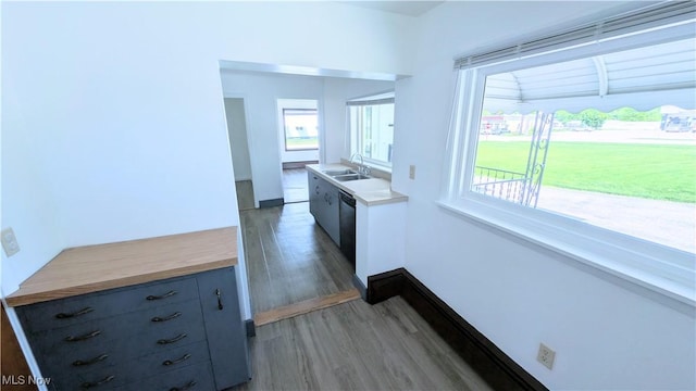 3205 State Rd, Ashtabula, OH 44004 - kitchen featuring a sink, plenty of natural light, light wood finished floors, and baseboards