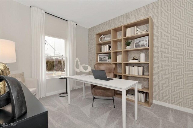 4367 Main St, Perry, OH 44081 - office featuring wallpapered walls, baseboards, and light colored carpet