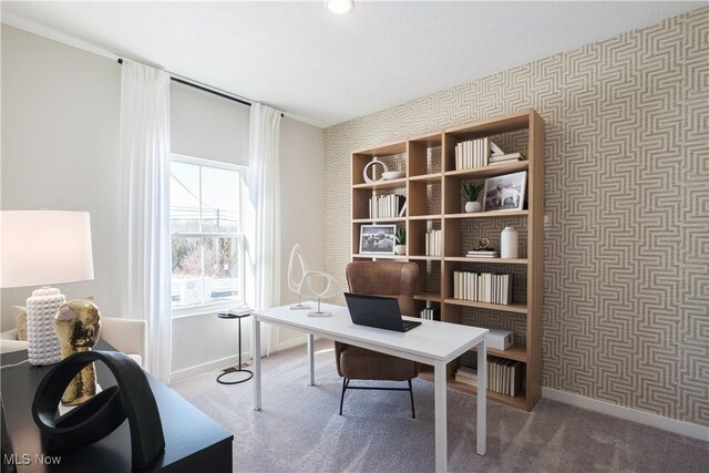 4367 Main St, Perry, OH 44081 - carpeted home office with wallpapered walls and baseboards