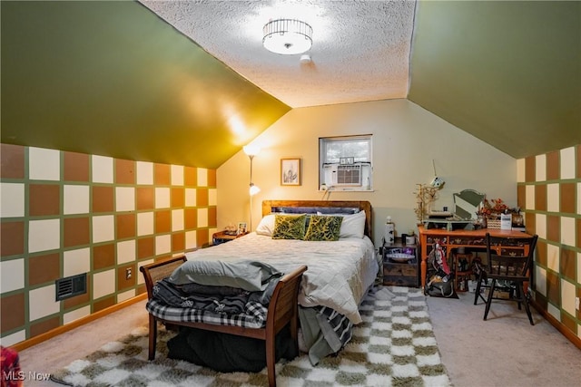 2993 Harris Hwy, Washington, WV 26181 - bedroom with carpet flooring, cooling unit, lofted ceiling, and a textured ceiling