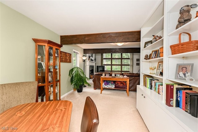 947 Trimble Pl, Sagamore Hills, OH 44067 - interior space with carpet floors, beam ceiling, and a fireplace