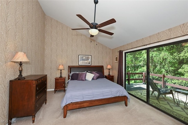 947 Trimble Pl, Sagamore Hills, OH 44067 - bedroom with carpet, vaulted ceiling, access to exterior, and a ceiling fan