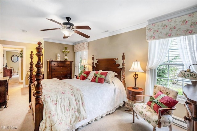 29 Amber Way, Norwalk, OH 44857 - bedroom featuring light carpet, baseboard heating, ornamental molding, a ceiling fan, and baseboards
