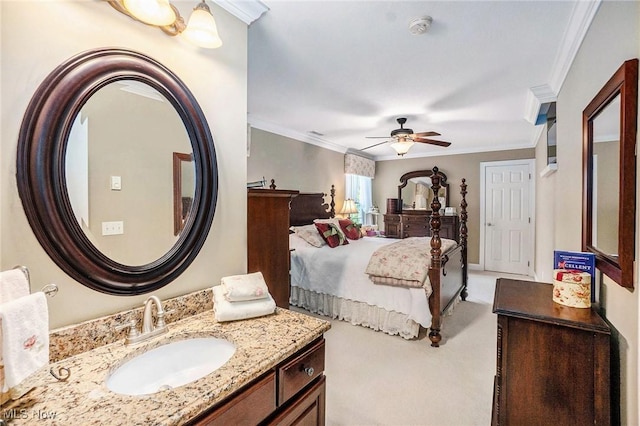 29 Amber Way, Norwalk, OH 44857 - bedroom with a sink, light carpet, ornamental molding, and ceiling fan