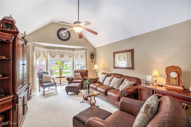 29 Amber Way, Norwalk, OH 44857 - carpeted living area with ceiling fan and high vaulted ceiling