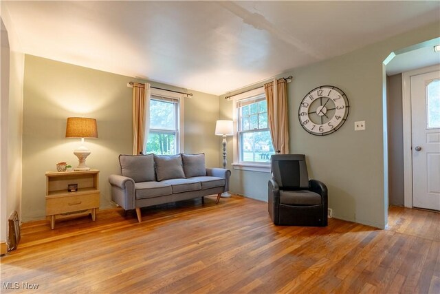 3796 Sweitzer St NW, Uniontown, OH 44685 - living area featuring arched walkways and light wood-style flooring