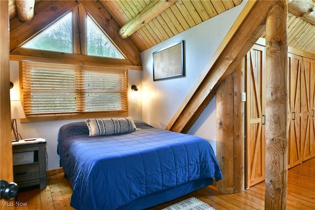 18102 Owen Rd, Middlefield, OH 44062 - bedroom featuring wood-type flooring and wood ceiling