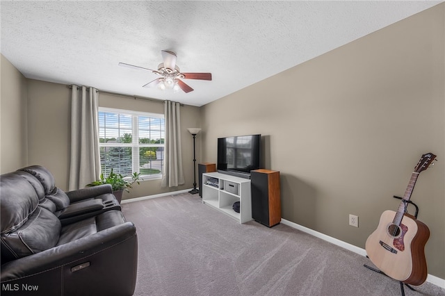 1487 Barrymore Ln, Wadsworth, OH 44281 - living area featuring baseboards, ceiling fan, carpet floors, and a textured ceiling