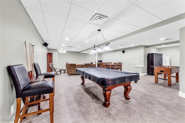 1487 Barrymore Ln, Wadsworth, OH 44281 - game room with billiards table, baseboards, bar, recessed lighting, and a paneled ceiling