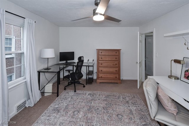 17917 Scottsdale Blvd, Shaker Heights, OH 44122 - office featuring carpet, a textured ceiling, ceiling fan, and baseboards