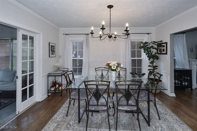 17917 Scottsdale Blvd, Shaker Heights, OH 44122 - dining area featuring a chandelier, wood finished floors, and ornamental molding