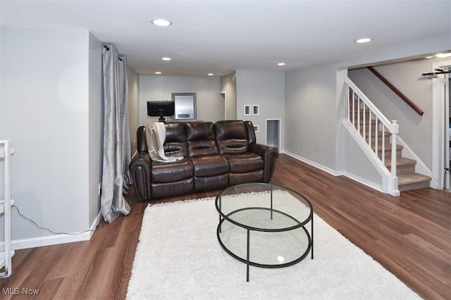17917 Scottsdale Blvd, Shaker Heights, OH 44122 - living area with stairs, wood finished floors, recessed lighting, and baseboards