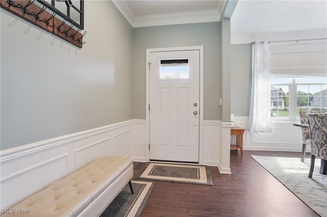 2562 Gianni Way, Richfield, OH 44286 - foyer with plenty of natural light, dark wood-style floors, crown molding, wainscoting, and a decorative wall