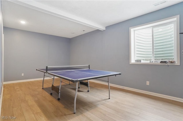 2562 Gianni Way, Richfield, OH 44286 - rec room featuring light wood finished floors, baseboards, and beam ceiling