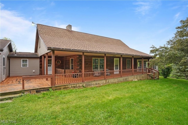 9434 Trinity Church Rd, Lisbon, OH 44432 - rear view of property with a lawn, a shingled roof, and a chimney