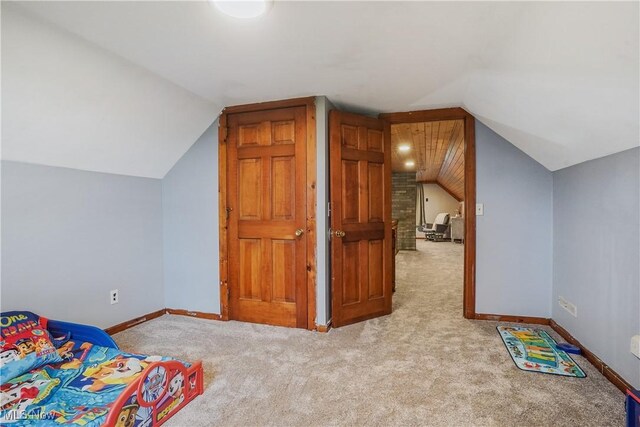 9434 Trinity Church Rd, Lisbon, OH 44432 - unfurnished bedroom with lofted ceiling, carpet, and baseboards