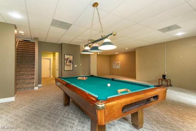 83 Haskell Dr, Bratenahl, OH 44108 - game room with carpet, a paneled ceiling, billiards table, and baseboards