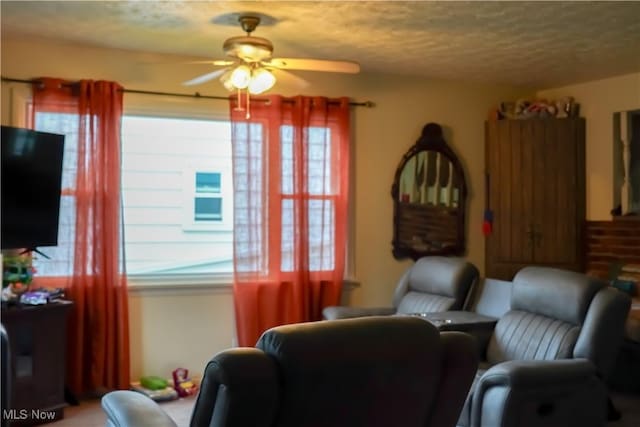 2007 W 59th St, Ashtabula, OH 44004 - living area featuring ceiling fan and a textured ceiling