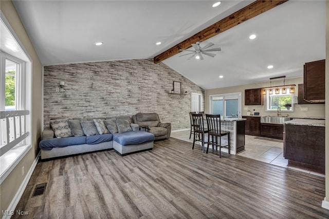 13014 Cherry Ln, Chesterland, OH 44026 - living room with light wood-style floors, ceiling fan, baseboards, and recessed lighting