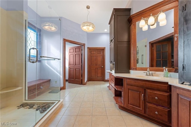 10366 Immel St NE, Canton, OH 44721 - bathroom featuring vanity, a shower stall, and tile patterned flooring