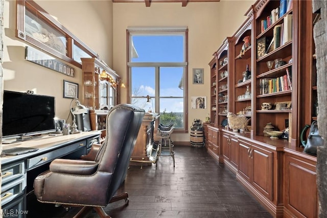 10366 Immel St NE, Canton, OH 44721 - home office featuring a high ceiling and dark wood-style flooring
