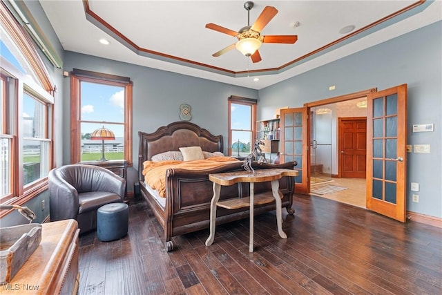 10366 Immel St NE, Canton, OH 44721 - bedroom featuring french doors, a tray ceiling, hardwood / wood-style floors, and recessed lighting