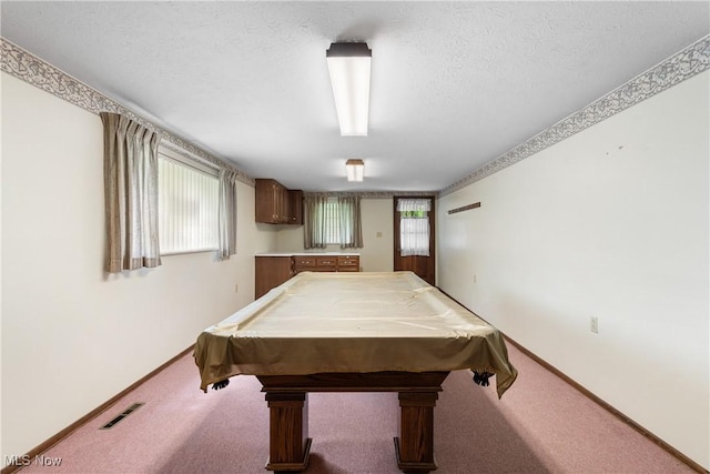 4512 Conestoga Trl, Copley, OH 44321 - playroom with carpet flooring, baseboards, a textured ceiling, and billiards table