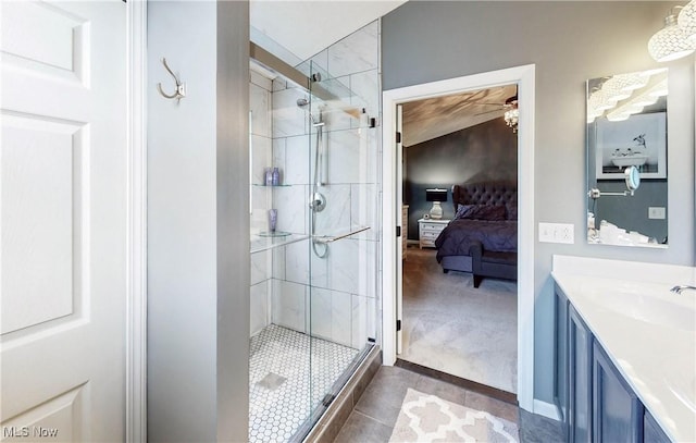218 Treetop Spur, Copley, OH 44321 - ensuite bathroom featuring a stall shower, vanity, and tile patterned floors